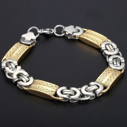 11mm Mens Chain Boys Bracelet Silver Gold Tone Byzantine Link Stainless Steel Bracelet