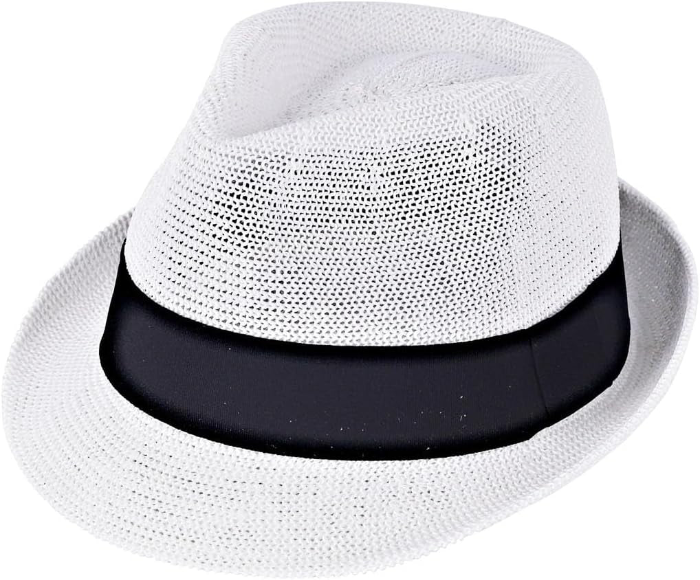 Summer Panama Straw Fedora Hats for Men Women Trilby Hat Foldable Roll up Short Brim Panama Beach Hat