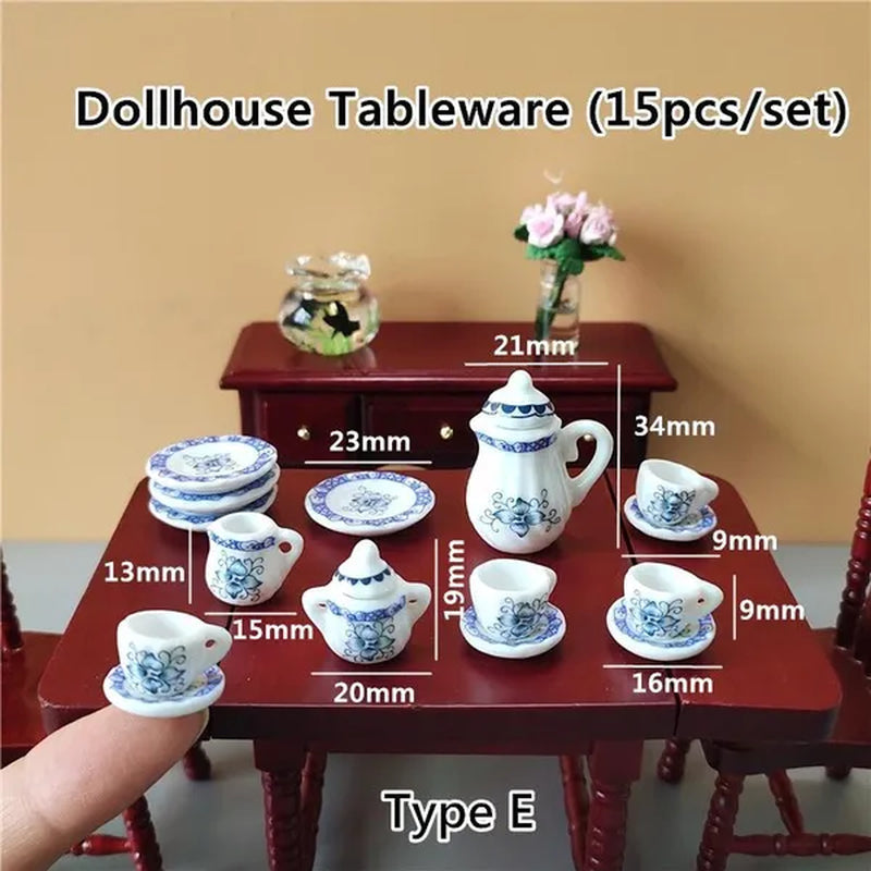 Mini Ceramics Tableware Tea Set with Cups Toy Doll House Accessories Ceramics Miniatures Scene 1:12 /1:16 Kids Toy
