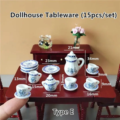 Mini Ceramics Tableware Tea Set with Cups Toy Doll House Accessories Ceramics Miniatures Scene 1:12 /1:16 Kids Toy