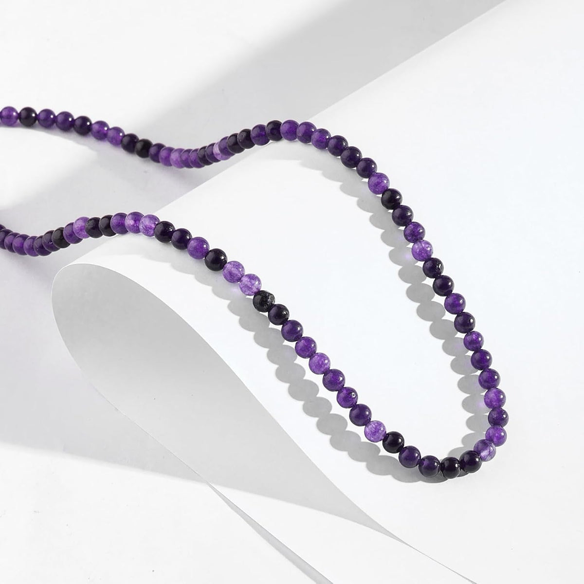 Amethyst Necklace for Women 4Mm Handmade Amethyst Beaded Necklace Crystal Choker Necklace February Birthstone Necklace Natural Stone Necklace Amethyst Jewelry Gifts for Women