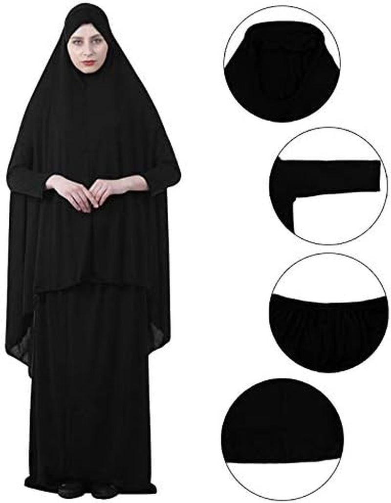 Muslim Women'S Two-Piece Prayer Dress Hijab Scarf Full Length Islamic Abaya Set for Hajj Umrah