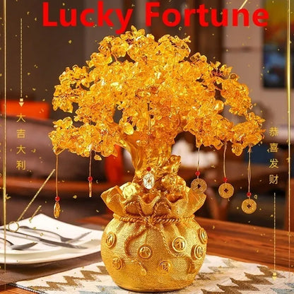 Resin Citrine Feng Shui Money Tree Lucky Tree Home Decoration Ornament Festival Holiday Gifts Bring Wealth