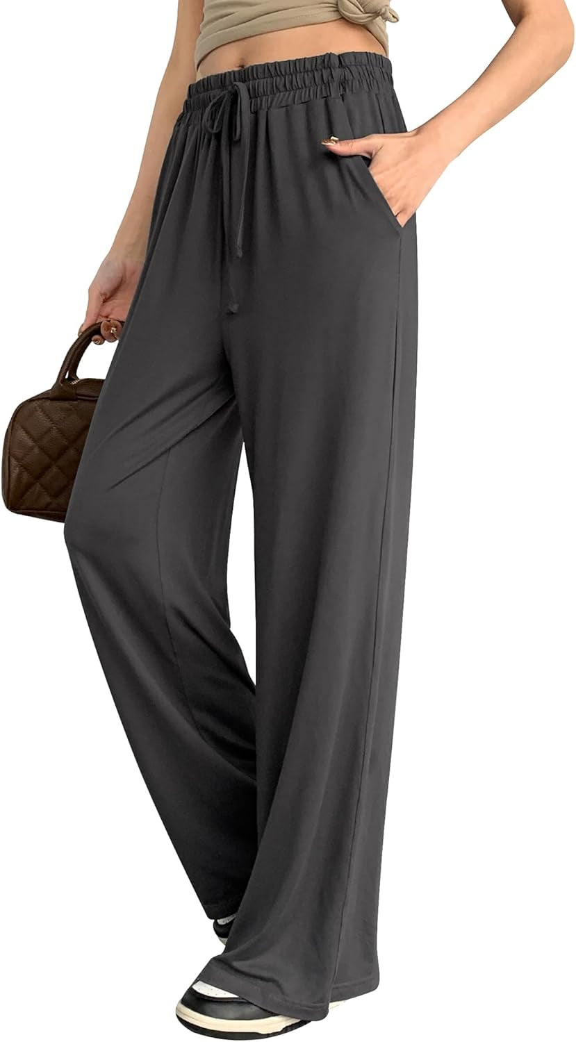 Womens Wide Leg Pants Loose Sweatpants High Waist Stretchy Comfy Athletic Casual Lounge Pants with Pockets
