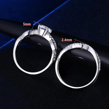 Newshe 2 Pcs 925 Sterling Silver Twist Cross Rings Wedding Engagement Ring Sets for Women AAAAA Cubic Zirconia Jewelry QR7628