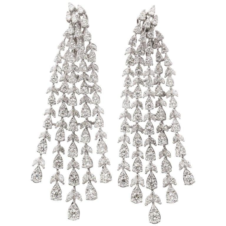 Exquisite 15.73 Carat Diamond Front Back Chandelier Dangle Earrings