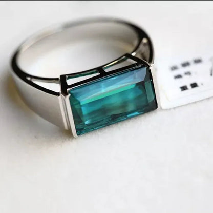 Business Men's Fashion Ring Simple Luxury Blue Zircon Ring  Wedding Engagement Party Jewelry