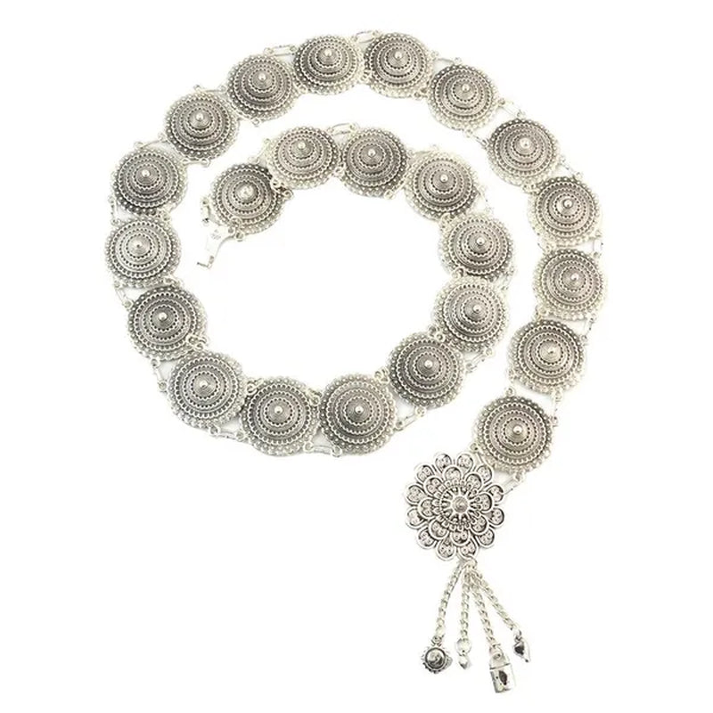 Vintage Silver Waist Chain Bells Metal Tassel  Belly Chain  Charm Belt Chains Body Jewelry