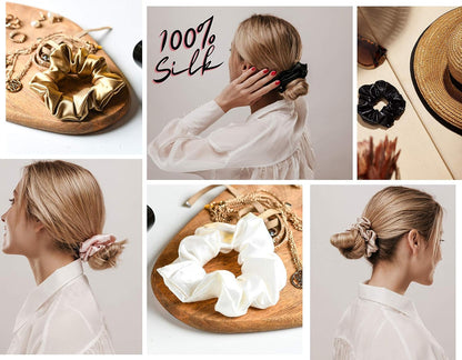 Mulberry Silk Scrunchies for Hair (Black Marble)