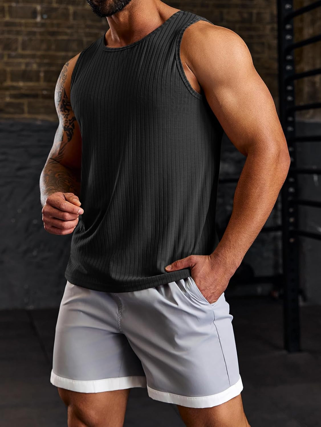 Men'S Ribbed Tank Tops 2 Pack Knit Sleeveless Workout T Shirt Muscle Gym Fitness Tee