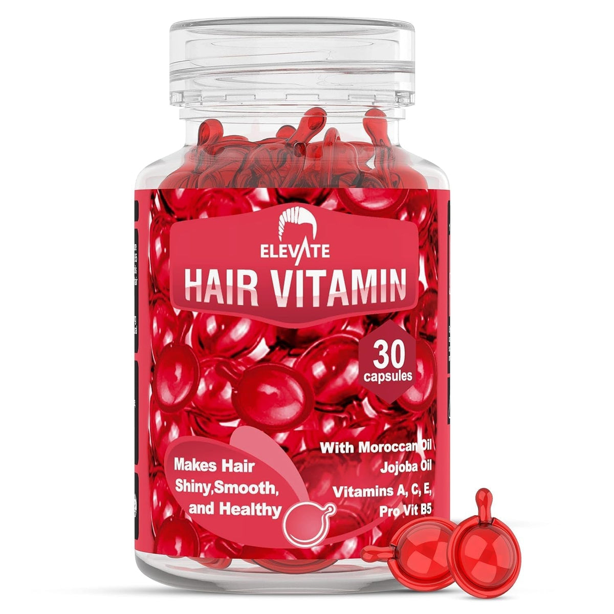 Hair Treatment Serum Oil Capsules - Conditioning Repair & Moisturizing Formula with Argan Jojoba Oils Vitamins a C E Pro Vitamin B5 Healthier Smooth Silky Thicker for Softness (1 Bottle)