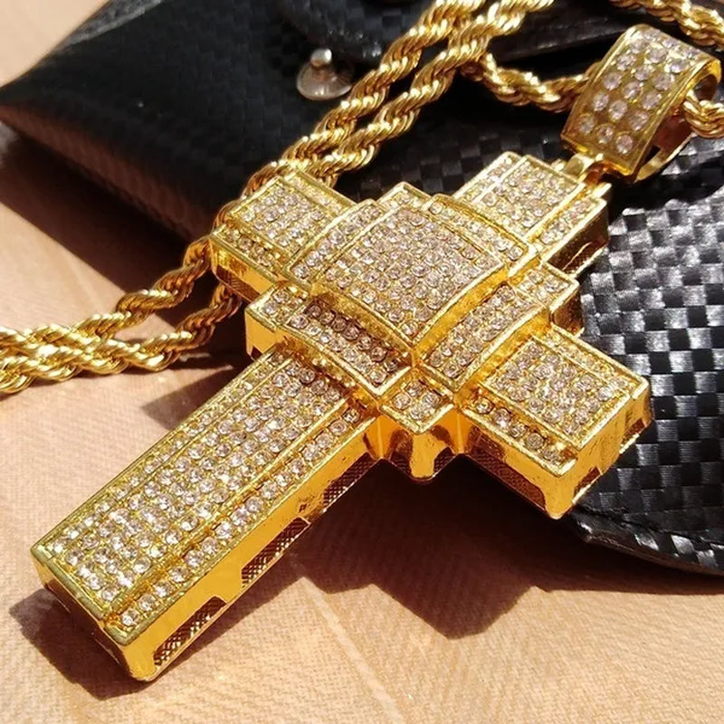 Fashion Mens Silver / Gold Christian Cross Pendants Stainless Steel Vintage Byzantine Chain