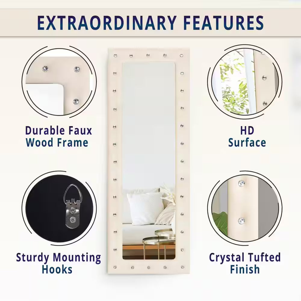 Beige 22 In. W X 63 In. H Modern Crystal Tufted Rectangle Framed Leaning Mirror