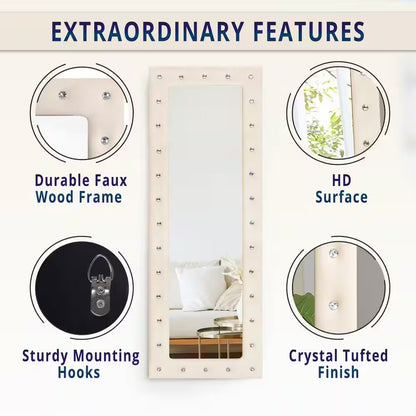 Beige 22 In. W X 63 In. H Modern Crystal Tufted Rectangle Framed Leaning Mirror