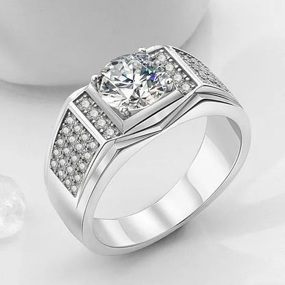 Men 925 Sterling Silver Engagement Wedding Band White Gold Plated Filled Finger Rings for Husband Father Size 6- 12