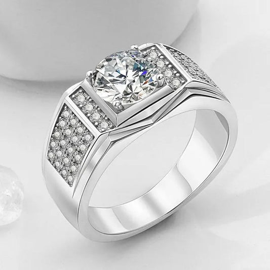 Men 925 Sterling Silver Engagement Wedding Band White Gold Plated Filled Finger Rings for Husband Father Size 6- 12