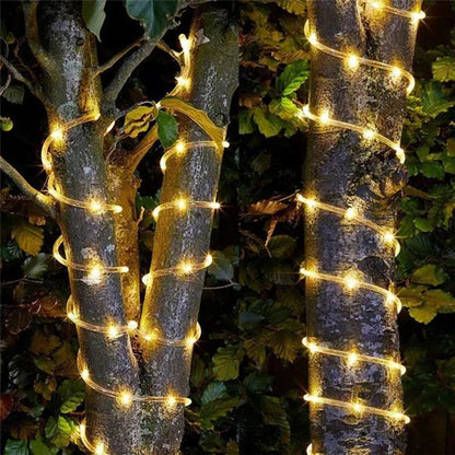 7/12/22/32Meters Solar Powered LED Rope Strip Lights Tube String Lights Garland Fairy Lighting Strings for Outdoor Indoor Garden Christmas Decor