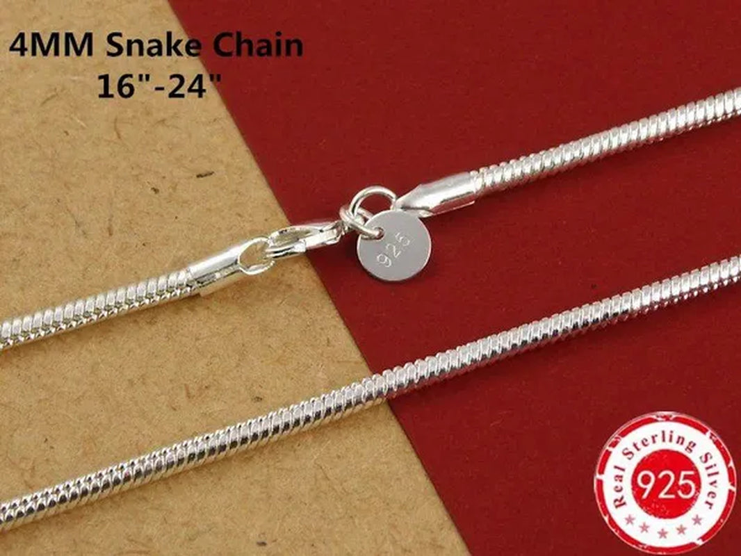 Men Women Snake Chain Necklace 925 Sterling Silver 1MM/2MM/3MM/4MM Thick Silver Necklaces Fashion Wedding Party Exquisite Jewelry(8-30Inch)