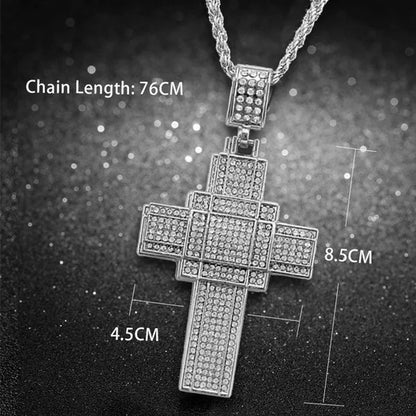 Fashion Mens Silver / Gold Christian Cross Pendants Stainless Steel Vintage Byzantine Chain