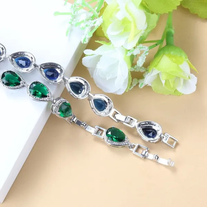 Silver 925 Selling Water Drop Green Zircon Bracelet Health Fashion Jewelry For Women