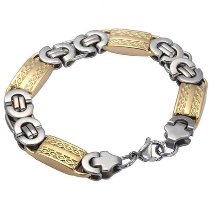 11mm Mens Chain Boys Bracelet Silver Gold Tone Byzantine Link Stainless Steel Bracelet