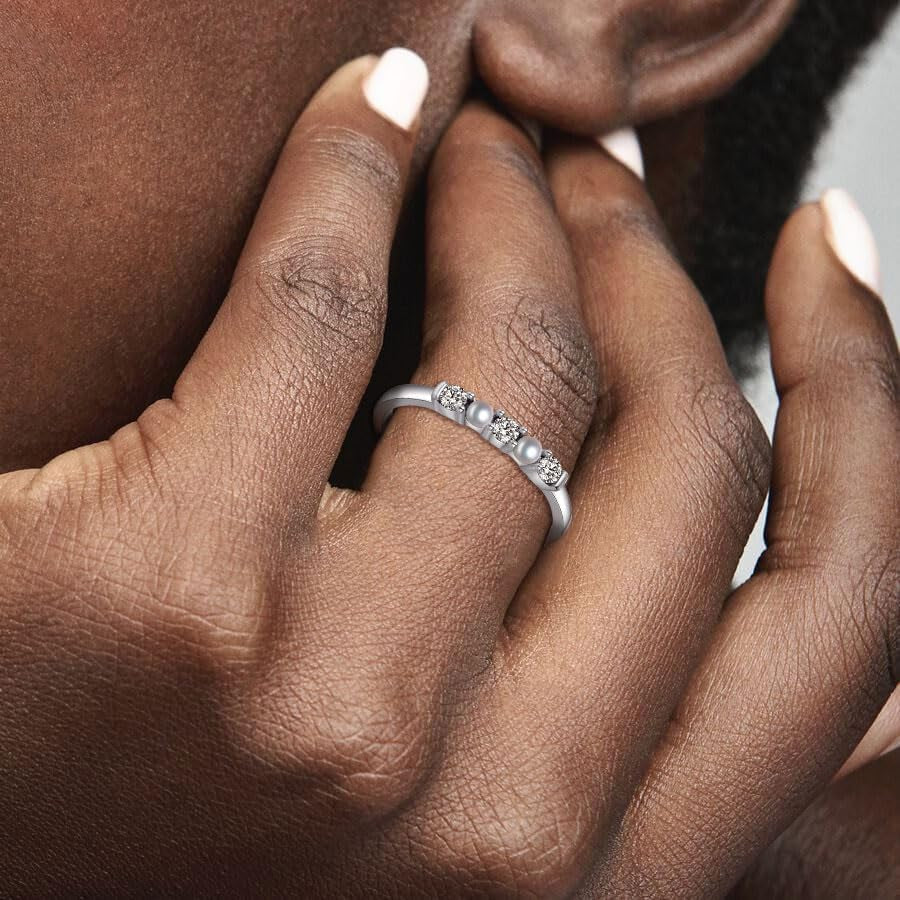 Sterling Silver Promise Stacking Pearl Rings - Stackable Dainty Pearl Ring for Prom Dress - Size 6-8