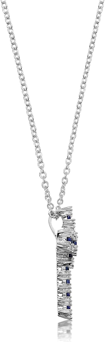 Sapphire Cross Pendant Necklace 925 Sterling Silver Women’s Jewelry