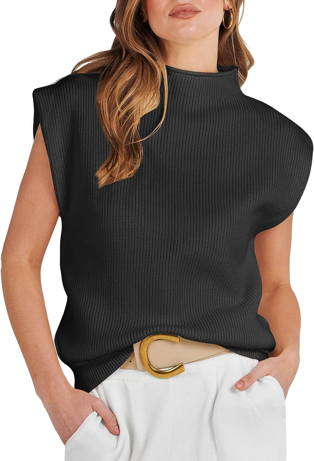 Women'S Mock Neck Sleeveless Sweater Vest Casual Cap Sleeve Knit Pullover Tank Tops 2025 Spring Summer Clothes