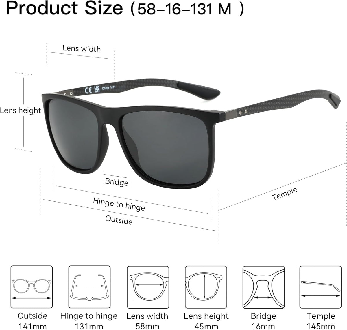 Square Polarized Sunglasses for Men Ultralight Carbon Fiber Sun Glasses Driving Fishing Golf Sports UV400 Protection