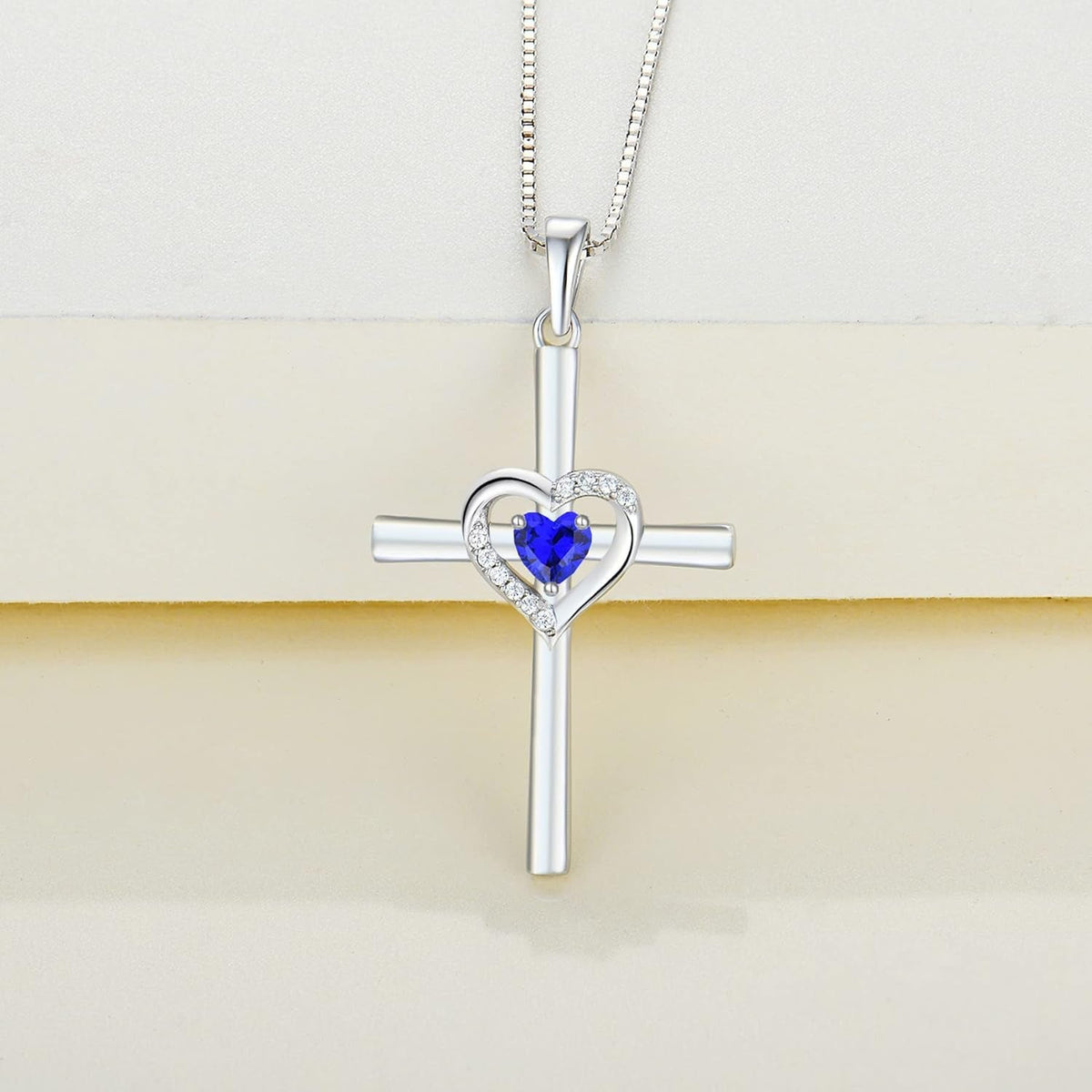 Heart Cross Necklace Sterling Silver Crucifix Pendant Gemstones Criss Jewelry for Women
