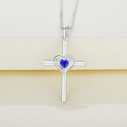 Heart Cross Necklace Sterling Silver Crucifix Pendant Gemstones Criss Jewelry for Women