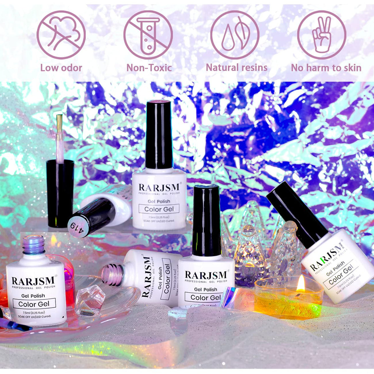 Pearl Gel Nail Polish - Glitter Pearlescent Shell Gel Polish in Pink, Beige, Blue, Green, Purple Shimmer Mermaid Swirl Thread Effect - Soak off LED UV Curing - DIY Manicure Use