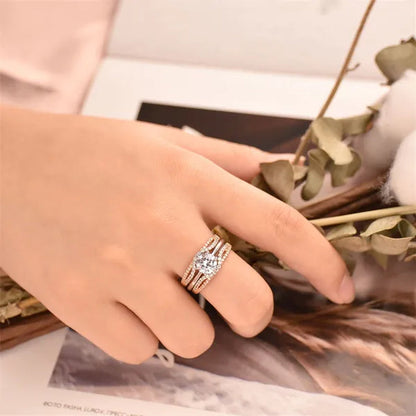Newshe Two-tone Rose Gold 925 Silver Solitaire Brilliant Round Engagement Rings Set CZ Wedding Band For Women Jewelry Sz 4-13