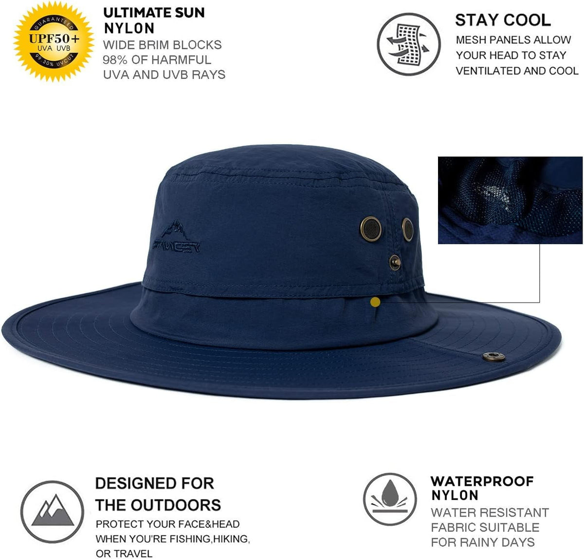 Oversize XL XXL Large Wide Brim Waterproof UPF 50+ Bucket Sun Summer Travel Fishing Hiking Fisherman Hat Detachable Chin