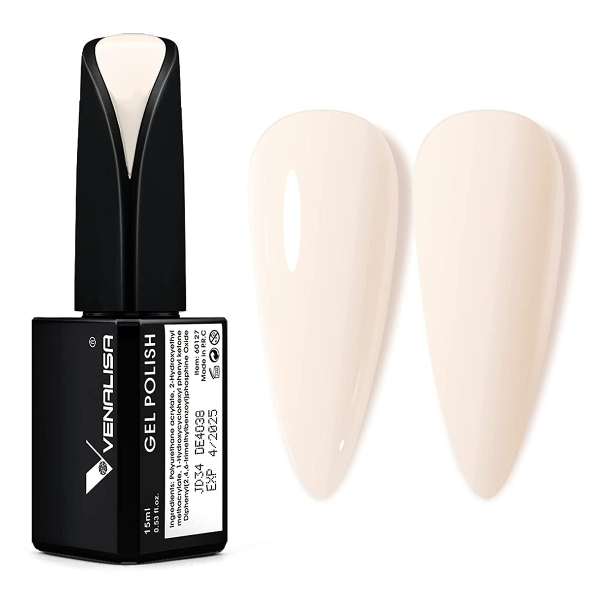 VENALISA 15ml Gel Nail Polish, Pure White Color Soak Off UV LED Nail Gel Polish Nail Art Starter Manicure Salon DIY at Home, 0.53 OZ