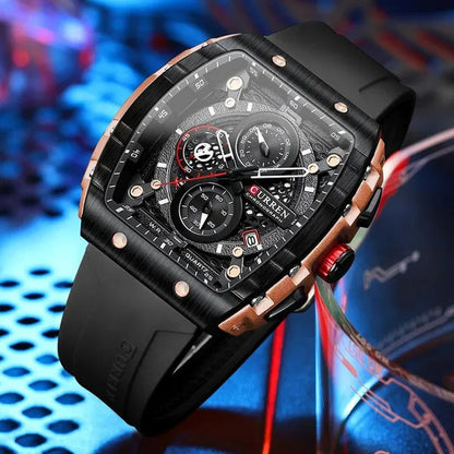 CURREN Mens Watch COOL Large Men's Classical Luxury Sports Design Watches Rubber Strap Waterproof Chronograph Date Quartz Relogios Masculino 8442