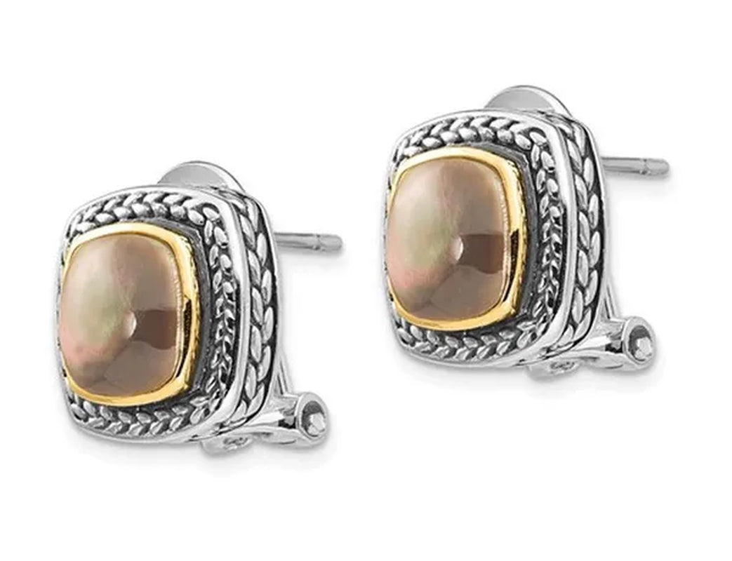 Black Mother of Pearl Earrings in Sterling Silver with 14K Gold Accents