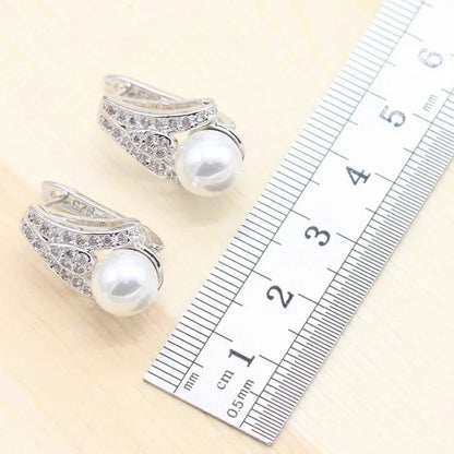 925 silver jewelry sets Women Pearl Necklace Pendant Ring Earring for dance Party Jewelry