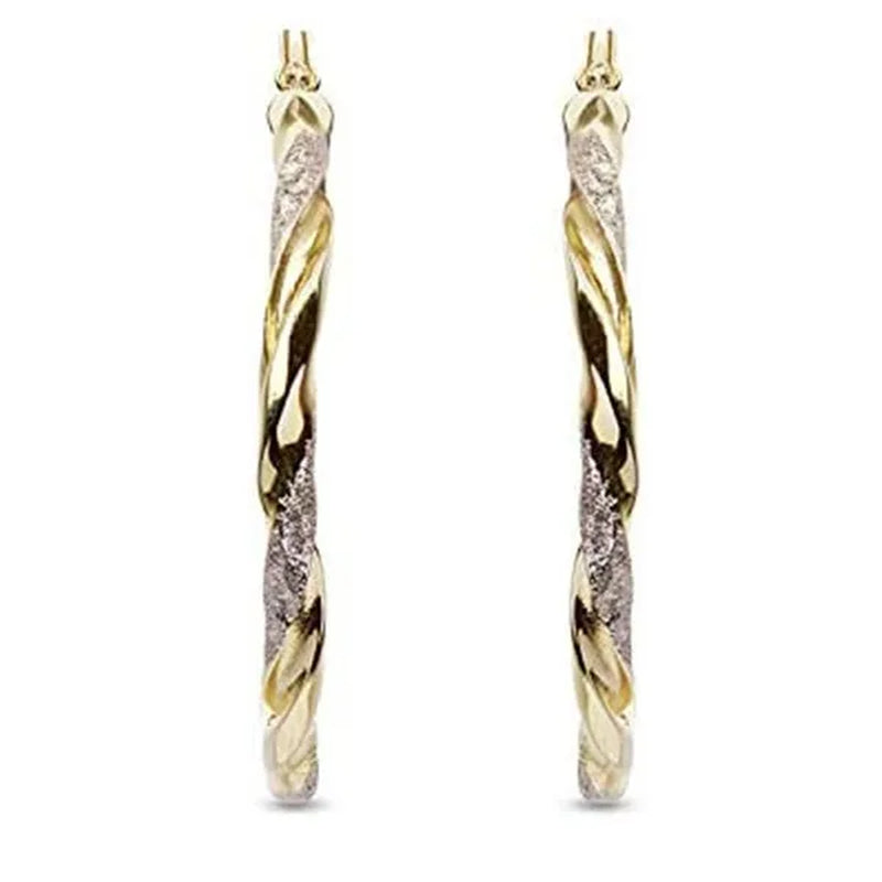 Luxury 14K Solid Gold Hoop Earrings Spiral Circle Earrings Simple Earrings Big Circle Gold Color Loop Earrings for Women
