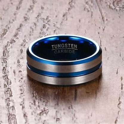 TWO RINGS Sz6-12 Couple Rings His Hers Blue Tungsten Mens Wedding Band White Gold Filled Heart CZ Sapphire Womens Ring Sets