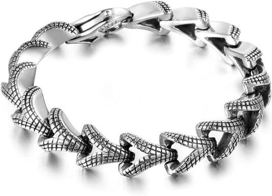 Stainless Steel Link of Dragon Scale Bangle Bracelet for Men Punk Rock Vintage Silver Bracelet
