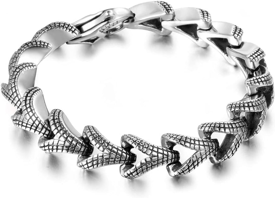 Stainless Steel Link of Dragon Scale Bangle Bracelet for Men Punk Rock Vintage Silver Bracelet