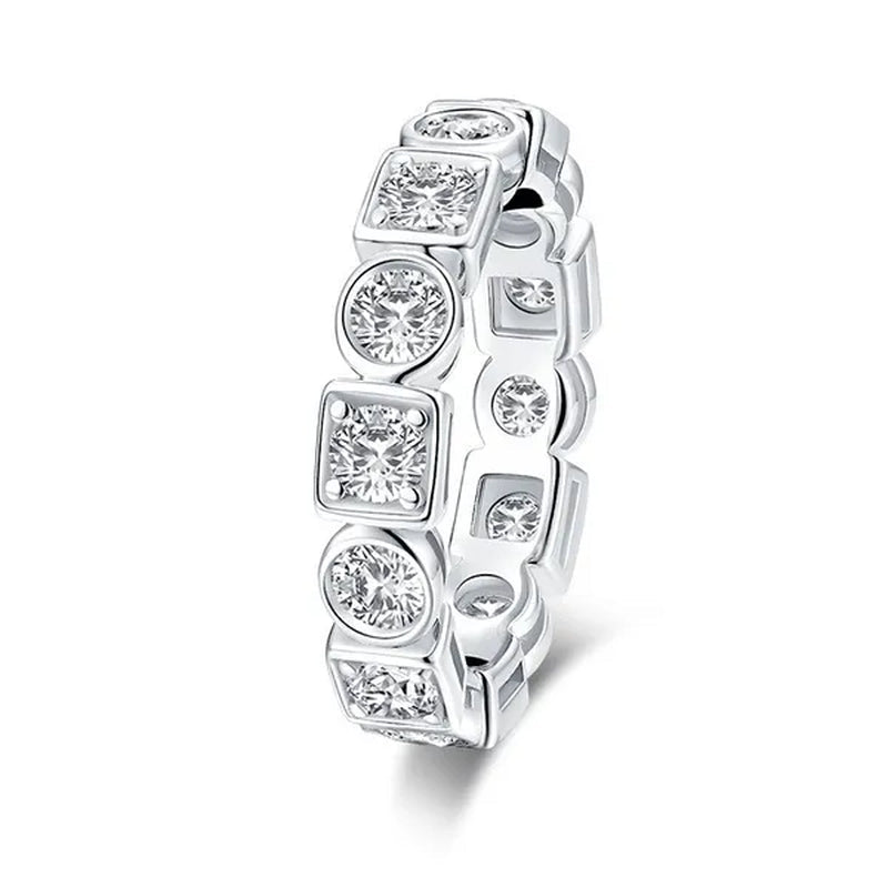 Eternity Ring 18k White Gold Plating Sterling Silver Round & Emerald Cut Ethical Lab-grown Diamond Band Stackable Ring Multi-stone Ring