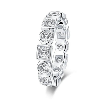 Eternity Ring 18k White Gold Plating Sterling Silver Round & Emerald Cut Ethical Lab-grown Diamond Band Stackable Ring Multi-stone Ring