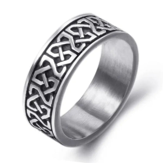 8mm Men's Boy's Stainless Steel Ring Band Celtic Knot Silver Black Biker jewelry Size 8-15