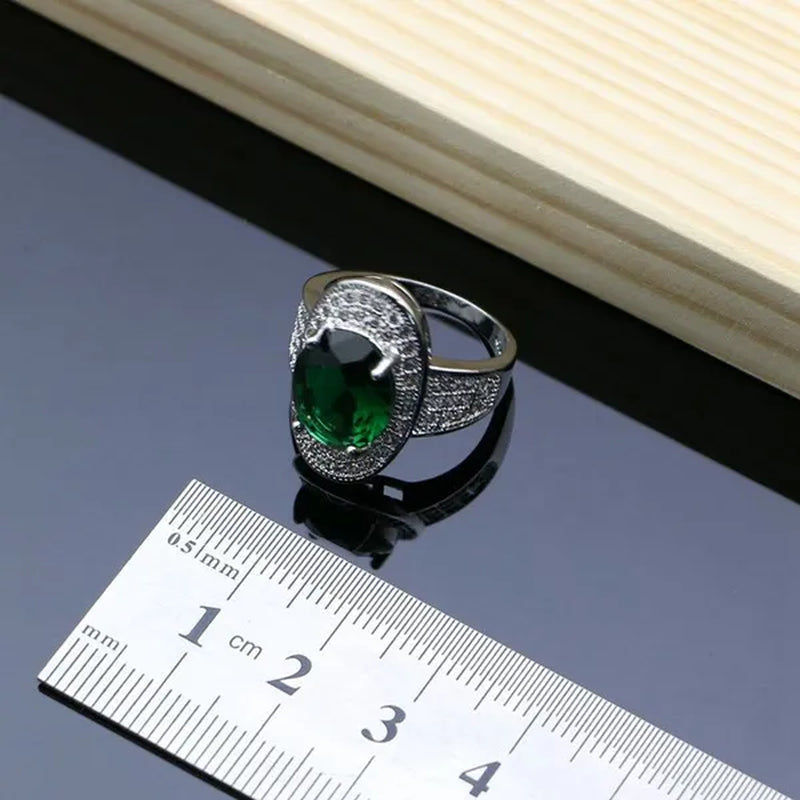 Big Natural Green Emerald 925 Sterling Silver Jewelry Sets Wedding Women Stone Charm Jewelry Accessories