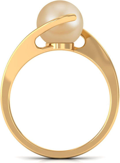 Natural 8 Mm Golden Pearl Engagement Ring - AAA Quality, Certified South Sea Pearl Solitaire Ring (Gift for Women)