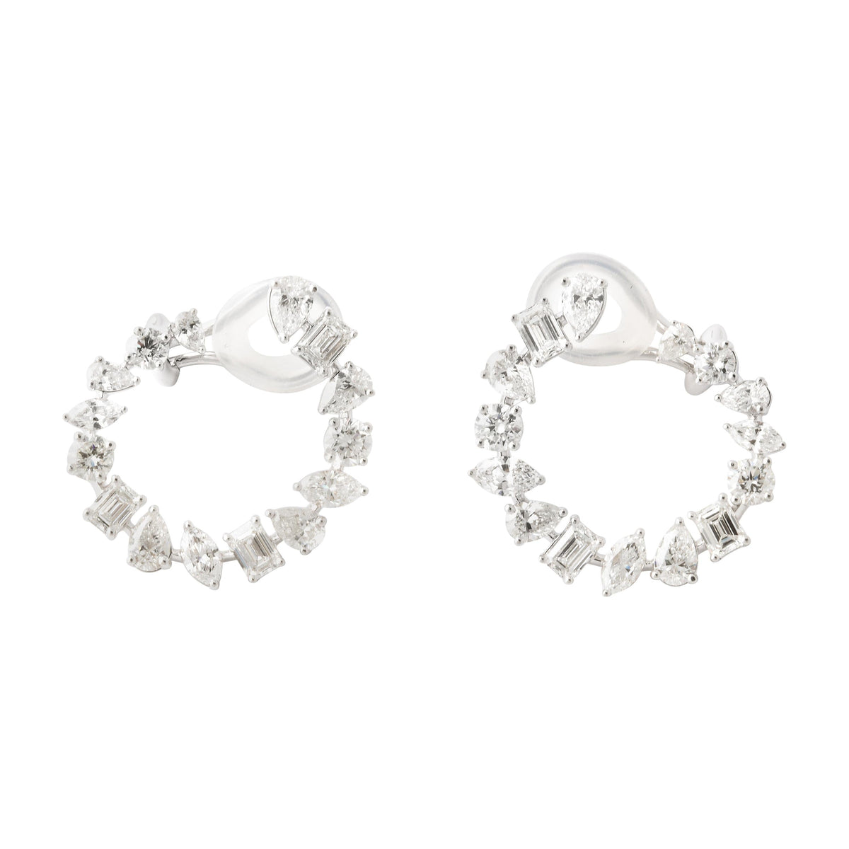 Multi-Shape Diamond Swirl Hoop Earrings 18k White Gold 3.03ctw