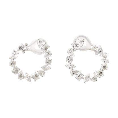 Multi-Shape Diamond Swirl Hoop Earrings 18k White Gold 3.03ctw