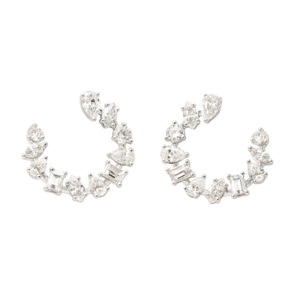 Multi-Shape Diamond Swirl Hoop Earrings 18k White Gold 3.03ctw
